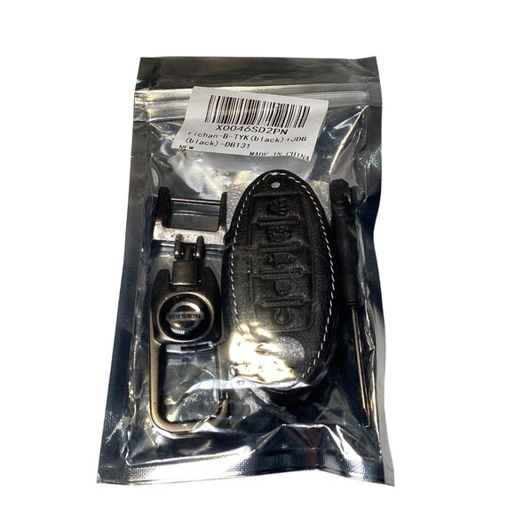 For Nissan Premium Key Fob and Key Chain Faux Black Leather New - Picture 4 of 4